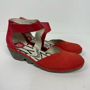 Fly London Pats Red Closed Toe Wedge Shoes Mary Jane